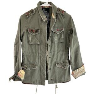 Miss Me Military Olive Green Utility Studded Jacket Queen of My Castle S